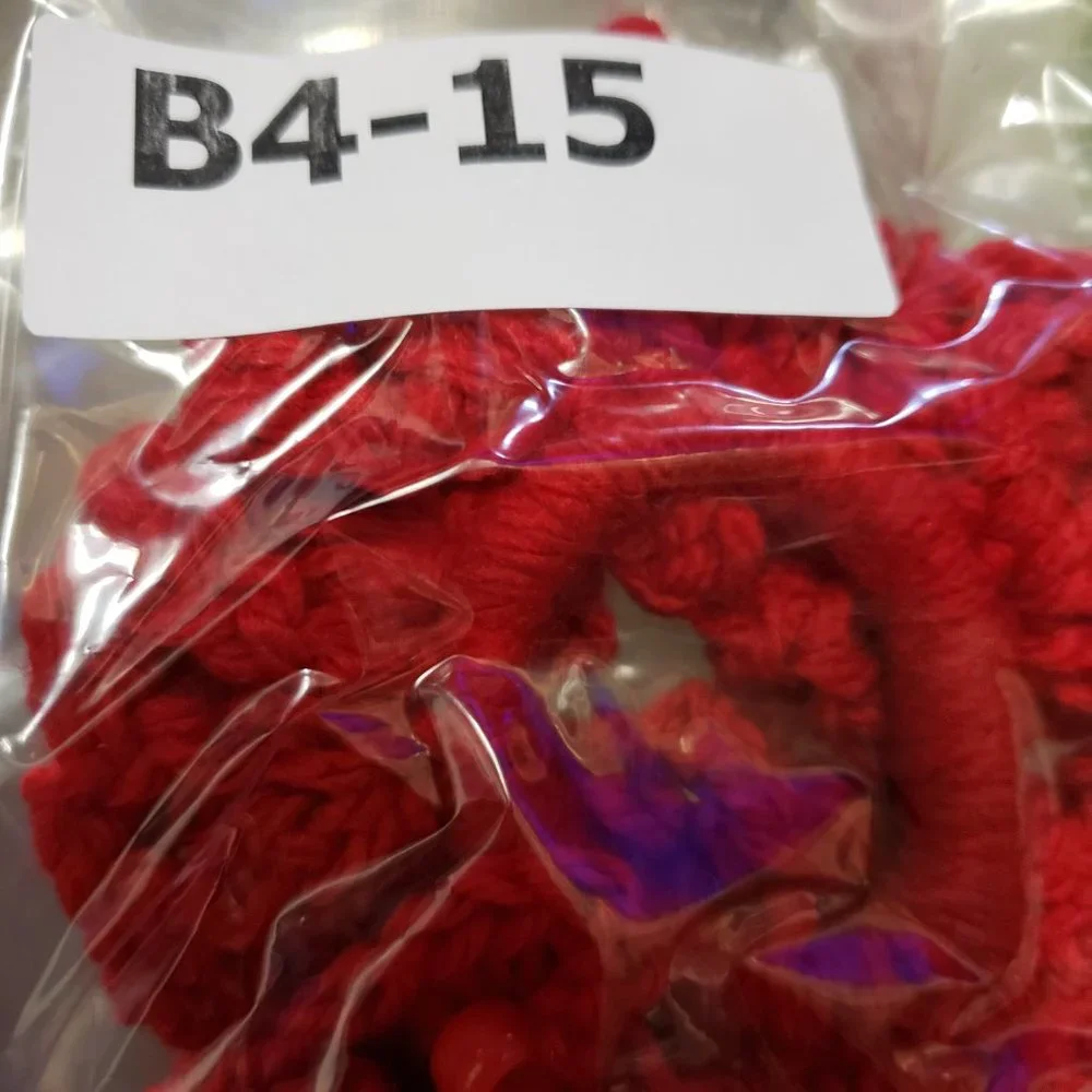 Woman's Handmade Crochet 2 Scrunchies and Beaded Headband Red New